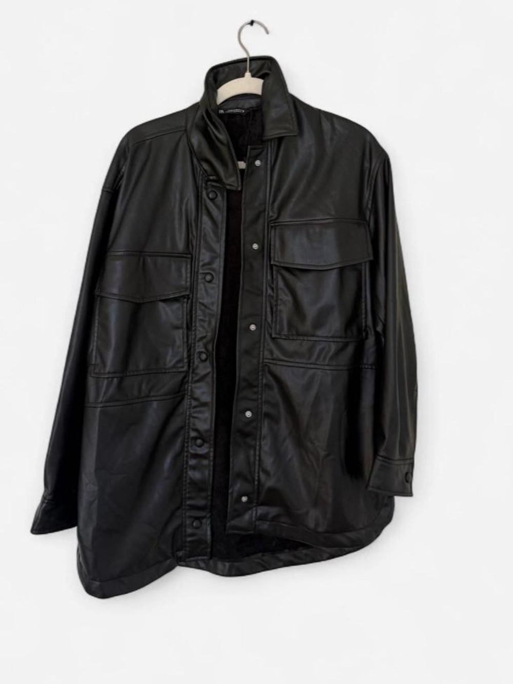 Zara Black Faux Leather Overshirt Jacket